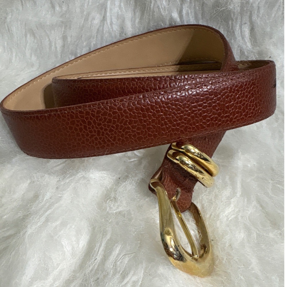 First Issue Belt Womens L Brown Pebbled Leather Gold Buckle USA Classic Vintage